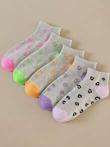 5 Pairs Women's Street-Style Instagrammable Leopard Print Low-Top Invisible Ankle Socks, Versatile - Multicolor - View 2