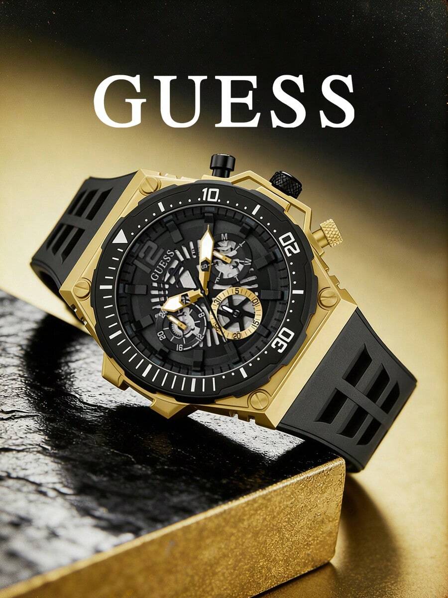 Đồng hồ nam GUESS, tông màu vàng đen nổi bật, mặt số lộ máy sang trọng, phát sáng theo phong cách tương lai, kim phát sáng, dây đeo silicon thoáng khí, thân thiện với da, phù hợp cho các hoạt động xã hội, thể thao, công sở, giới thượng lưu, người đàn ông mạnh mẽ, chống nước 50M - GW0325G1 - màu đen - Xem 1