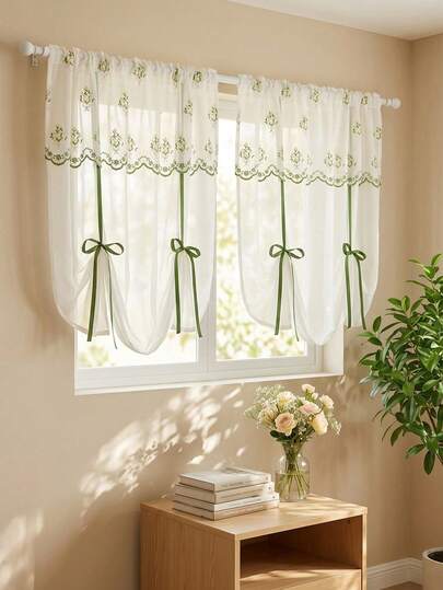 1 perdea transparentă cu imprimeu floral și buzunar pentru tijă în partea de sus, oferă filtrare a intimității, decor elegant pentru sufragerie, birou, sufragerie