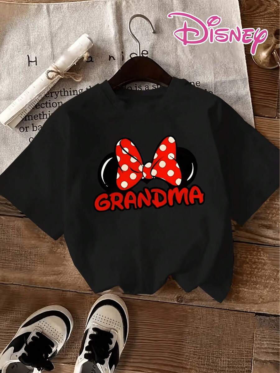 Disney License T Shirts, Disney Minnie Mouse Grandma Bow Graphic T-Shirt, Women's Casual Short Sleeve Crew Neck Loose Oversized Fit Tee, Kawaii Y2K Streetwear Summer Top, Daily Wear Cute Minnie Print Tshirt, Grandma Gift Casual Tee For Teen Girls & Adult Women  ,Camiseta, Summer Outfits For Women, Summer Clothes, Summer Tops, Tops For Women, Festival Outfits, Summer Tops For Women, Mother's Day, Mother's Day Clothing, Gifts For Family And Friends, Spring Outfits For Women, Officially Licensed Disney T-Shirts, Disney Men's And Women's Spring/Summer Fashion Casual Short-Sleeve T-Shirts - Black - View 1