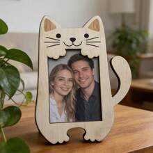 1pc Cute Animal Wooden Photo Frame, Cat & Bear Shaped Creative Wooden Frame, Home Desktop Decor - 1PC - View 6