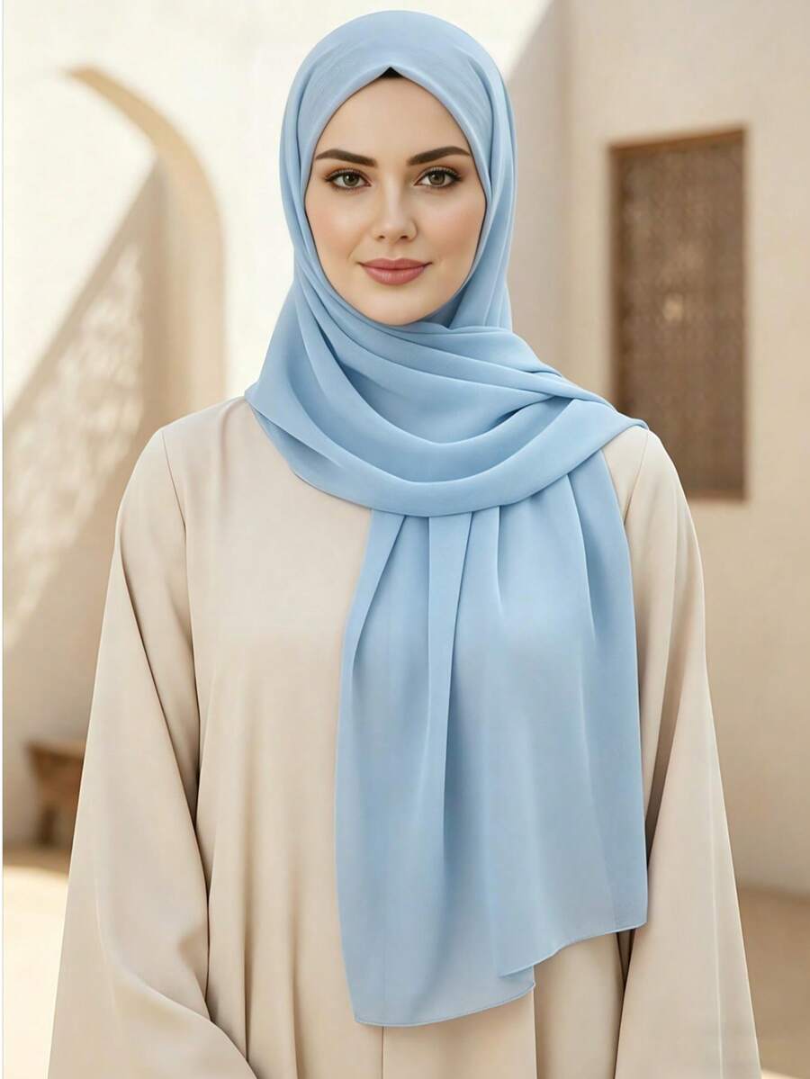 1 buah Jilbab Chiffon Warna Polos untuk Wanita, Ringan, Bernapas, Lembut dan Nyaman, Cocok untuk Pemakaian Sehari-hari