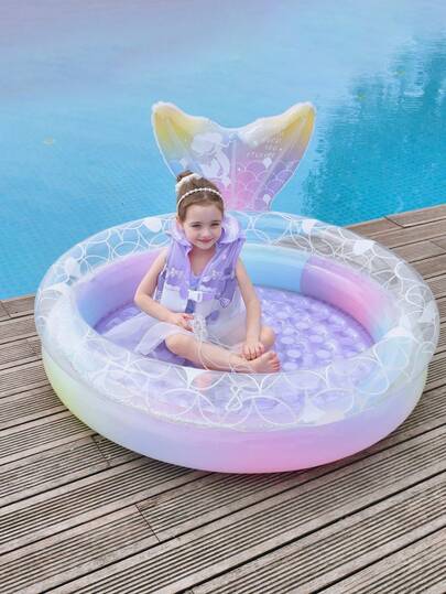 Children's Inflatable Mermaid Swimming Pool, Gradient Color Thick Polyvinyl Chloride Swimming Pool, With Bubble Bottom, Cute Mermaid Tail Design Summer Water Play Toy, Suitable For Children's Use, Suitable For Backyard Beach Parties.