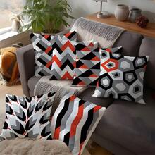 MEMNUN 6pcs Modern Minimalist Red White Black Geometric Print Cushion Cover [No Pillow Insert], 17.7*17.7in(45*45cm)/19.69*19.69in(50*50cm)/15.75*15.75in(40*40cm), [Single-Sided Printing] Polyester Throw Pillow Covers For Sofa, Bed, Living Room, Bedroom, Car, Office, Hotel Decor, Suitable For All Seasons, Perfect Gift For Family And Friends - Multicolor - View 10