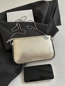 Bolso de hombro tipo sobre de moda de verano 2026, bolso cruzado versátil de cadena retro para mujeres - Dorado - Ver 4