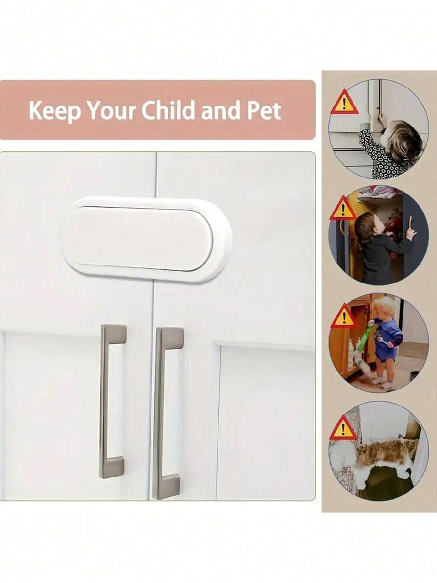 4pcs White Child Safety Locks, Baby Cabinet Locks, Drawer Locks, Protective Locks For Wardrobe - White - View 1