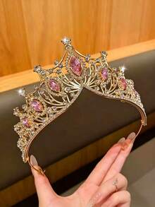 1 chiếc vương miện cô dâu, vương miện hợp kim sang trọng kiểu Baroque Châu Âu và Mỹ, phụ kiện váy công chúa thanh lịch cho các bữa tiệc. - Hồng - Xem 6
