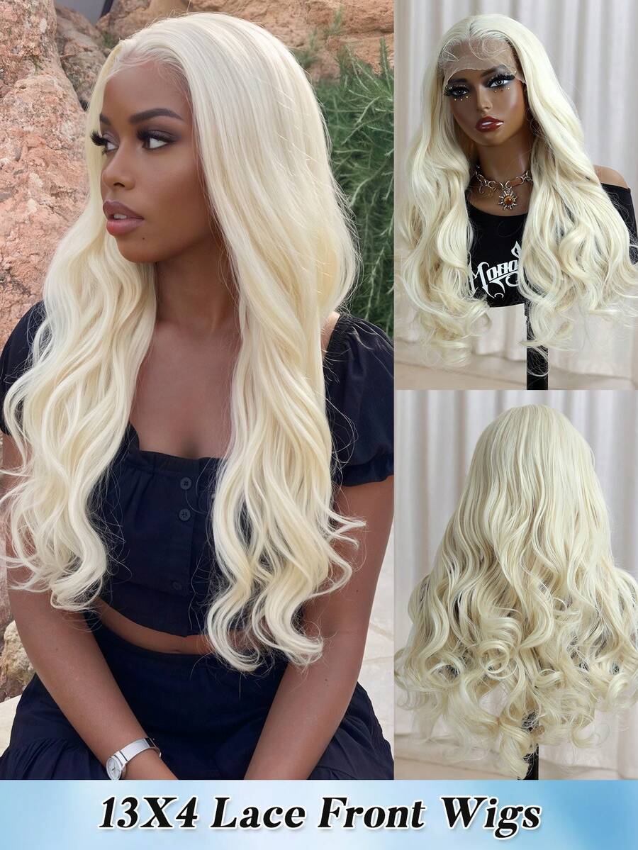 22 Inch 613# Blonde Curly Wave Lace Front Wig, Imported Japanese Silk Material, Soft & Comfortable, Suitable For Daily, Party, Cosplay And Other Occasions