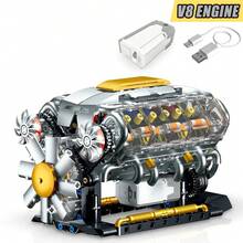 Bloques de Construcción de Motor V8 Técnico, Mecánico y Eléctrico, Simulación de Motor de Coche, Ladrillos MOC, Juguetes Educativos de Ciencia, Regalo para Niños y Adultos - Motor V8 con caja de cambios - Ver 7
