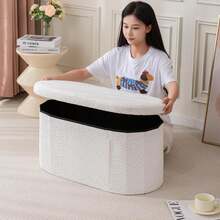1pc Nordic Luxury Teddy Plush Round Storage Ottoman, Living Room Sofa Footrest, Bedroom Foot End Storage Bench, Entryway Shoe Changing Stool, Multi-Functional Sitting Stool - A - View 6