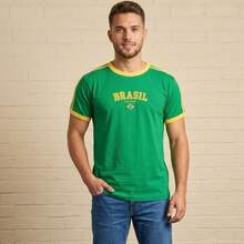 Men's Retro Brazil T-Shirt With Embroidered Design, Combed Cotton. - Verde - Ver 9