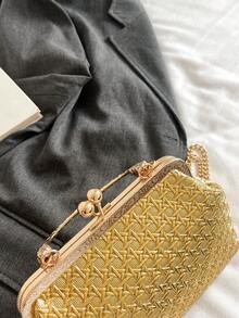 新款时尚晚礼服及手拿包套装，优雅大容量女士晚宴包，配链条肩带 - 金色 - 查看 10