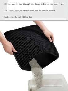 1pc EVA Double-Layer Integrated Single-Hole Cat Litter Mat, Suitable For Small, Medium And Large Cat Litter Boxes, Waterproof Cat Litter Cleaning Mat, Double-Layer Honeycomb Design Helps Collect Waste, 1.2cm Thick Cat Litter Box Mat - Black - View 6