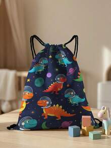 1pc Drawstring Closure Backpack, Multi-Scenario, Super Capacity, Ultra-Lightweight, Dinosaur Printed Drawstring Bag, Suitable For Sports, Fitness, Travel, Swimming, Beach, Unisex - Multicolor - View 11