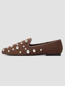 Nouvelles Mocassins Confortables Haute Mode pour Femmes ADAMUMU, Clous Métalliques Réfléchissants Brillants, Légers Convenant pour le Printemps, l'Été, l'Automne et l'Hiver, à la mode et Confortables pour un Port Quotidien et en Soirée - Taupe - Voir 3