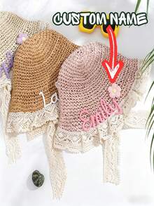 1 pièce Chapeau de soleil en paille personnalisé pour enfants , Chapeau de plage avec nom brodé personnalisé pour tout-petits et enfants , Accessoire d'été unique, Chapeau de soleil en paille pour bébé, Chapeau de plage pour tout-petit, Chapeau avec nom brodé personnalisé pour enfants et adultes, Chapeau de soleil personnalisé avec nom, Accessoire d'été - Multicolore - Voir 1