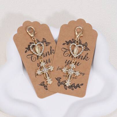 Rhinestone Cross Decor Pendant, Thank You Card Tag, Keychain, Gift Tag