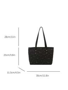 1pc Black Metal Rivet Decor Large Capacity Nylon Tote Bag, Women Shoulder Bag, Spring New Arrival - Black - View 6