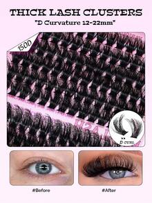 RITALASH 168PCS 睫毛簇套装 150D 睫毛簇套装 12-22mm 浓密型睫毛簇 D 卷曲睫毛簇 3D 纤细睫毛簇 DIY 睫毛嫁接套装（150D-12-22MIX 浓密套装） - 黑色 - 查看 3