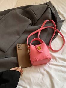 New Arrival Cute Mini Handbag, Gold Twist Lock Small Bucket Bag, Cosmetic Pouch, Small Crossbody Bag, Accessory Bag, Hanging Decor Bag, Evening Bag, Coin Purse - Hot Pink - View 13