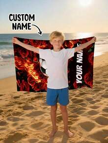 Personalized Children's Beach Towel, Perfect Summer Birthday Gift, Suitable For Various Summer Occasions. Customizable Beach Towel And Accessories, Applicable For Beach, Swimming Pool, Travel, Camping, Yoga And Other Scenarios. - Multicolor - View 7