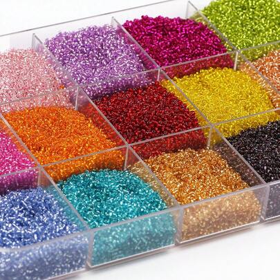 3000颗彩色镀银玻璃珠，适用于DIY手工珠宝制作材料
