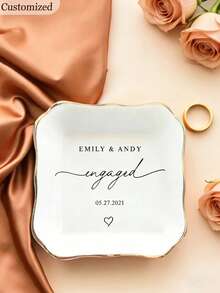Bandeja de joyería personalizada, bandeja de anillos personalizada, bandeja de joyería de cumpleaños personalizada, bandeja de anillos de cerámica personalizada, bandeja de joyería personalizada, bandeja de anillos de boda personalizada, regalo para amigos, regalo de cumpleaños, regalo para dama de honor, regalo para mejor amigo, colorido, lindo, adorable, divertido, estilo Kawaii, de moda, unisex, casual, personalizado, personalizado, regalo de boda para la novia, regalo de compromiso, regalo de boda para la pareja, bandeja de anillos de boda con iniciales y fecha, regalo de aniversario - Multicolor - Ver 7