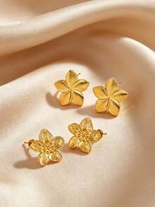 1 Pair/2 Pairs/3 Pairs/6 Pairs Gold Maple Leaf, Water Drop, Flower Ear Stud Earrings, Women's Fashion Item, Charming Jewelry, Suitable For Daily Wear, Parties, Music Festivals, Holiday Gifts - Gold - View 5