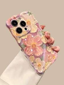 蓝光油画花卉手机壳，兼容苹果17/17Air/17Pro/17ProMax/16/16Pro/16Plus/16ProMax/15 Pro Max/15 Pro/15/14 Pro Max/14 Pro/14/13 Pro Max/13 Pro/13/12 Pro Max/12 Pro/15/15 Pro Max，波浪边 - 紫色 - 查看 2