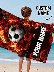 Personalized Children's Beach Towel, Perfect Summer Birthday Gift, Suitable For Various Summer Occasions. Customizable Beach Towel And Accessories, Applicable For Beach, Swimming Pool, Travel, Camping, Yoga And Other Scenarios. - Multicolor - View 6