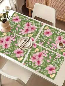 1pc Floral Print Linen Table Runner, Suitable For Holidays, Parties, Birthdays, Dinners, Kitchen & Dining Room Decor, Dresser/Cabinet Cover, All-Season Home Textile Decor - Multicolor - View 4