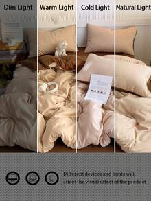 3pcs Soft Brushed Microfiber Duvet Cover Set (1*Duvet Cover + 2*Pillow Shams), Comfortable For Bedroom & Guest Room, Machine Washable, Suitable For All Seasons - Champagne - View 11