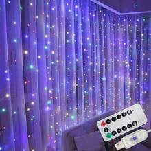 1 pieza Luces de cortina LED alimentadas por USB con 8 funciones de iluminación, luces de cadena colgantes ambientales para boda, fiesta de cumpleaños, ventana, sala de estar, decoración de pared de fondo, iluminación interior para días festivos (control remoto sin batería) - Luz de cortina USB - Ver 16