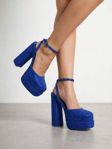 Women's Jewel Ankle Strap 6 Inch Block Heel Sandals With Square Toe And Slip-Resistant Outsole - Perfect For Parties! - R BL - 查看 1