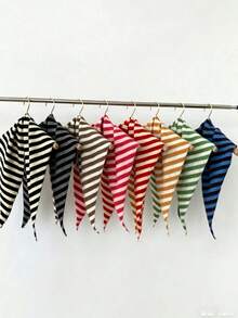 女士条纹三角围巾/披肩，百搭针织围巾，适合春夏穿着，可搭配连衣裙和衬衫，保暖头巾，情人节礼物 - 彩色 - 查看 1