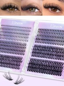 520 sợi mi giả, dạng chùm riêng lẻ, có keo dán, nhíp, cọ, mi giả mềm mại, thích hợp dùng hàng ngày, tiện lợi và nhanh chóng để tự trang điểm mi tại nhà, dụng cụ trang điểm, chùm mi giả. - màu đen - Xem 2