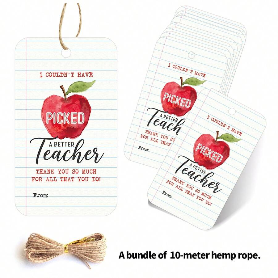 50pcs Teacher's Day Thank You Tags With Jute Rope, Appreciation Gift Tags, Back To School, Teacher's Day, Graduation Season - A - View 1