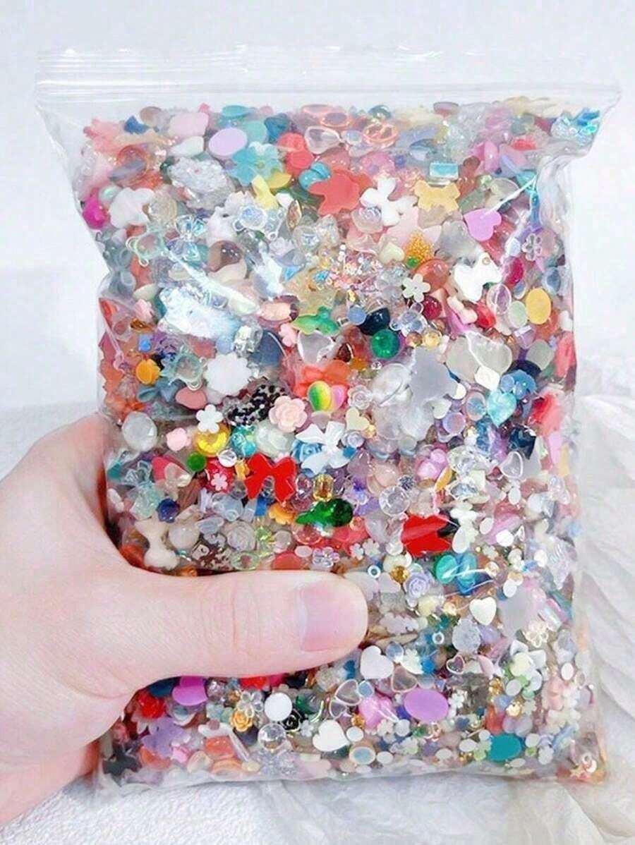 3D Assorted Mix Color Nail Charms Multi-Shapes Heart Flower Bowknot Shaped Nail Charms Resin Flatback Nail Art Rhinestones Charms Manicure Crafts Jewelry Accessories - 多色 - 查看 1