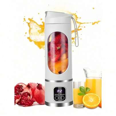 1 st 450 ml trådlös bärbar mixer elektrisk juicemaskin, USB-laddningsbar mini fruktjuicepress med 12 blad och dubbel kopp, multifunktionell juicekoppmixer för köksmatberedare hemma eller utomhus, perfekt för grönsaker, frukt och milkshakes, bärbar köksmixer/mjukgörare