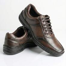 Men's Genuine Leather Casual Comfortable Lace-Up Sneakers For Work - 咖啡棕 - 查看 2