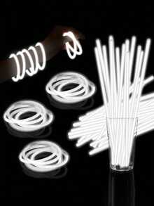 100pcs/50pcs/10pcs - Adult Glow Stick Party Favors: 100pcs Glow Stick Party Set, Includes White Glow Necklaces, Glow Flower Balls, Glow Glasses And Triple/Bow Tie Connectors, Suitable For Concerts, Summer Decorations, Halloween Party Lighting, Halloween Decorations And Christmas Decorations. - White - View 3