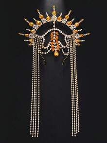 1pc Exaggerated Crystal Crown Queen Accessory, Personalized Jewelry Headpiece For Women Party - Gold - View 4