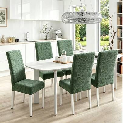 Bộ 1/4/6 chiếc bọc ghế tựa lưng cao bằng nhung jacquard dày dặn, màu trơn, kiểu dáng hiện đại tối giản, co giãn, chống bụi và chống trơn trượt, phù hợp cho phòng khách, phòng ăn, sử dụng trong nhà, mọi mùa.