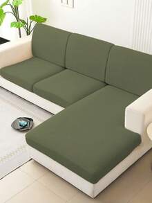 1 pieza Funda de cojín de sofá elástica de seda de leche de unicolor minimalista y moderna, adecuada para todas las estaciones - color matcha oscuro - Ver 6