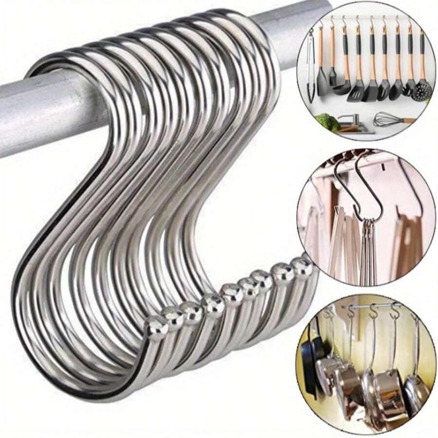 10/5pcs S-Shaped Hooks, Stainless Steel Metal Hangers, Suitable For Kitchen, Workshop, Bathroom, Garden, Household Essential - A - View 1