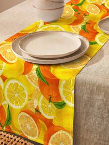 1pc Fresh Orange & Lemon Print Linen Table Runner, Suitable For Holidays, Parties, Birthdays, Dinners, Kitchen & Dining Room Decor, Dresser/Cabinet Cover, All Season Home Textile Decoration - Multicolor - View 12