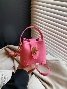 New Arrival Cute Mini Handbag, Gold Twist Lock Small Bucket Bag, Cosmetic Pouch, Small Crossbody Bag, Accessory Bag, Hanging Decor Bag, Evening Bag, Coin Purse - Hot Pink - View 2