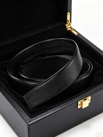 Men's Litchi Texture Replacement Belt, Classic Black, Smooth Touch, Adjustable Length, Casual Style, Comfortable For Daily Wear, Simple & Elegant Design, Perfect Christmas Gift For Men, Ideal For Jeans, Trousers & Business Casual Outfits