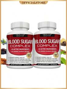Blood Sugar Complex--20 Active Ingredients | With Cinnamon, Chromium & Mulberry | Supports Overall Health* ® | Supports Healthy Immune Function | Supports Healthy Blood Sugar Levels | Already Within The Normal Range | Dietary Supplement | 60 Capsules - 2瓶 - 查看 12