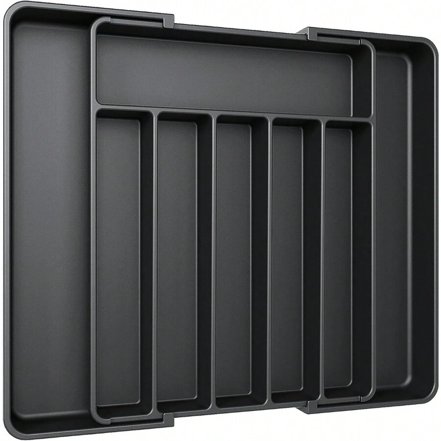 Silverware Organizer - Expandable Kitchen Drawer Organizer, Adjustable Utensil Organizer, Cutlery Tray For Forks, Knives, Multipurpose Kitchen Organizers And Storage Solution, Black, Large - 黑色 - 查看 1